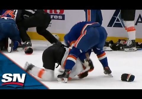 One of my favorite Wahlstrom moments: Oliver Wahlstrom wrestles down Tony DeAngelo as fights ensue between Flyers and Islanders