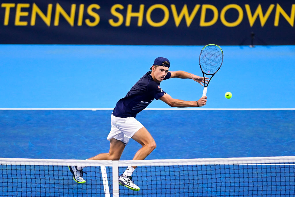 Australian Alex De Minaur pictured in action during the final game between Australian Alex De Minaur and French Richard Gasquet at the third editio...