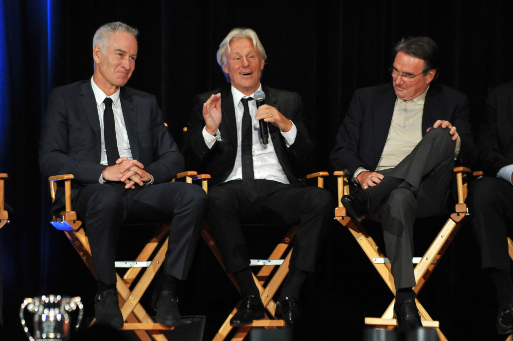 (L-R) John McEnroe, Bjorn Borg, and Jimmy Connors attend the ATP Heritage Celebration at The Waldorf=Astoria on August 23, 2013 in New York City.