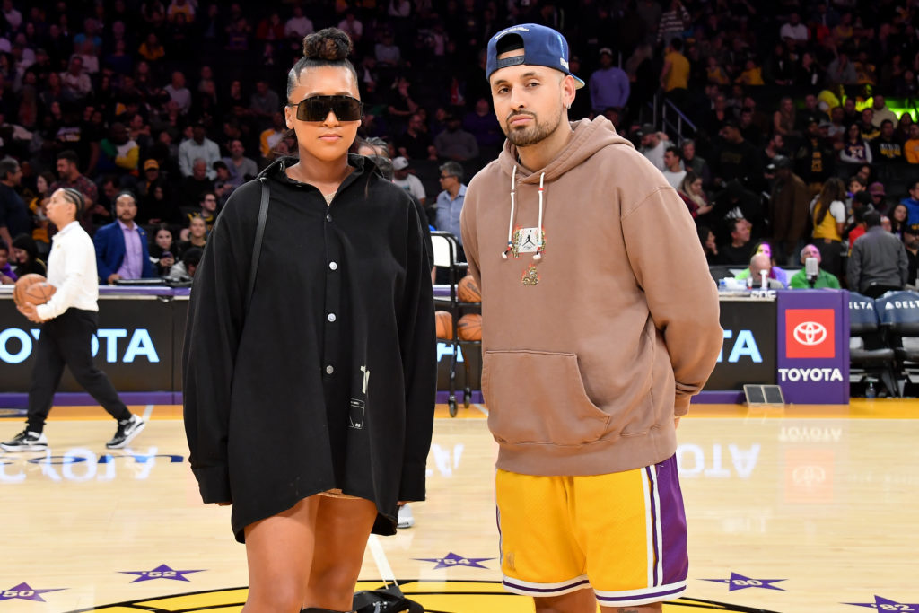 Naomi Osaka and Nick Kyrgios attend a basketball game between the Los Angeles Lakers and the Houston Rockets at Crypto.com Arena on December 02, 20...