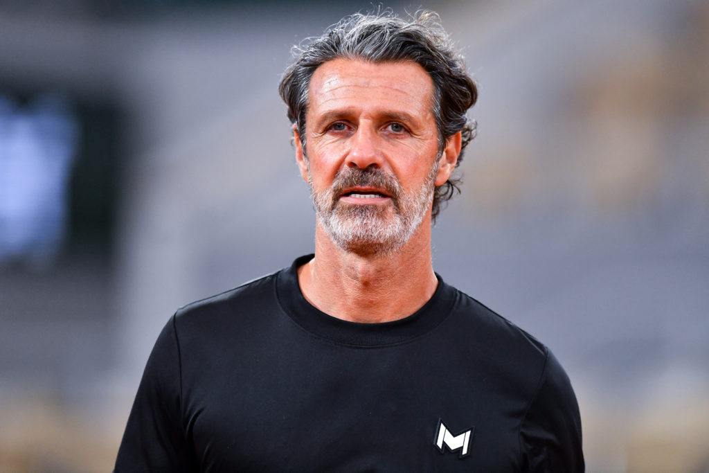 Patrick Mouratoglou looks on during a training session of Holger Rune at Roland Garros on May 22, 2024 in Paris, France.