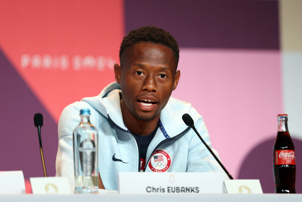 Christopher Eubanks of Team United States speaks to the media during a Team United States Tennis Press Conference at Main Press Centre ahead of the...