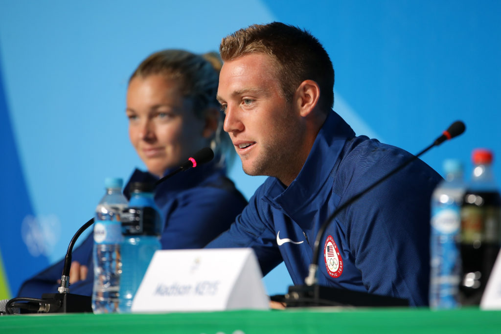 Jack Sock of the United States speaks with the media during a press conference at the Main Press Centre ahead of the Rio 2016 Olympic Games on Augu...