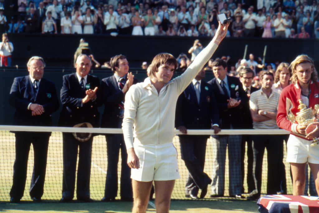 Wimbledon Tennis Championships 1977, Mens Final, Trophy Ceremony at end of match, Centre Court, Wimbledon, Saturday 2nd July 1977. Runner Up, Jimmy...