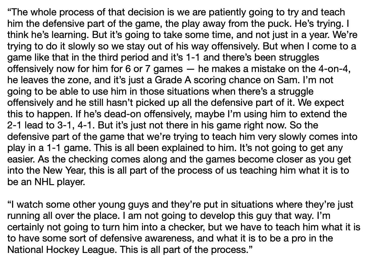 [KKurzNHL] Tortorella with a lengthy and detailed explanation on how he's handling Michkov before tonight's game in LA.