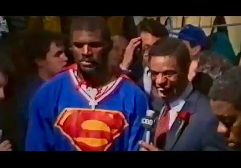 L.T. Dressed as Superman in SB Post Game Interview