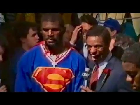 L.T. Dressed as Superman in SB Post Game Interview