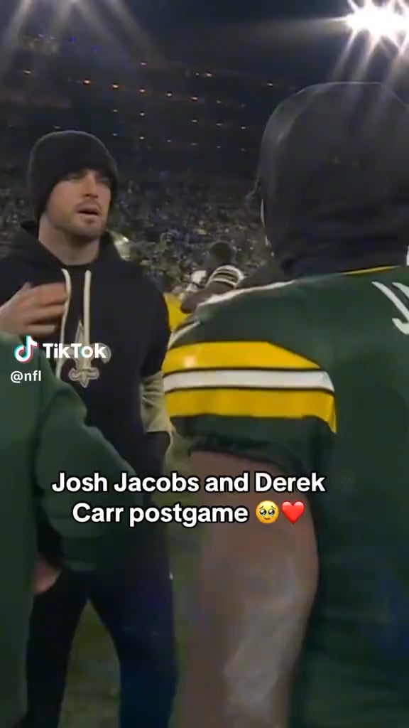 Derek Carr and Josh Jacobs dab each other up post game MNF