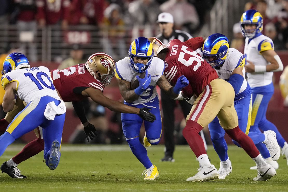 Rams running back Kyren Williams (middle) had 108 yards on the ground against the 49ers.