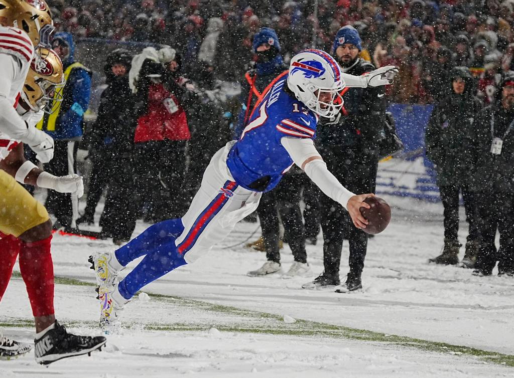 Bills quarterback Josh Allen dives for the touchdown against the 49ers on Dec. 1, 2024.