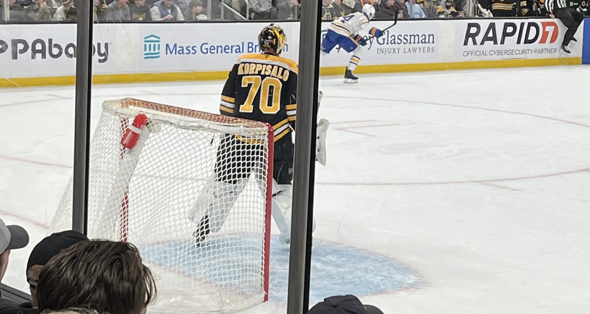 Being married to a Bruins fan is tough, but getting to see Korpisalo play from the 5th row last night took the sting out a little