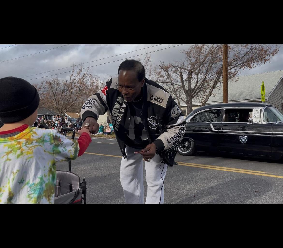 Raider nation float at my towns Christmas Parade ☠️