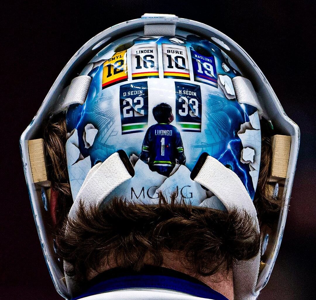 [CanucksArmy] The back of Thatcher Demko's mask