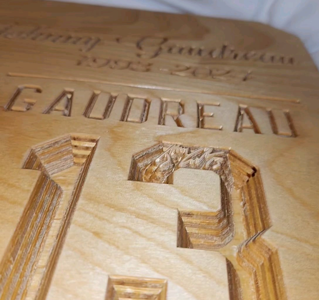 My friend made a wood carved Johnny Gaudreau memorial piece for me for Christmas.