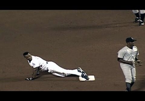 All time MLB stolen bases leader, Rickey Henderson's, final stolen base (number 1,406) against the Rockies, August 29, 2003.