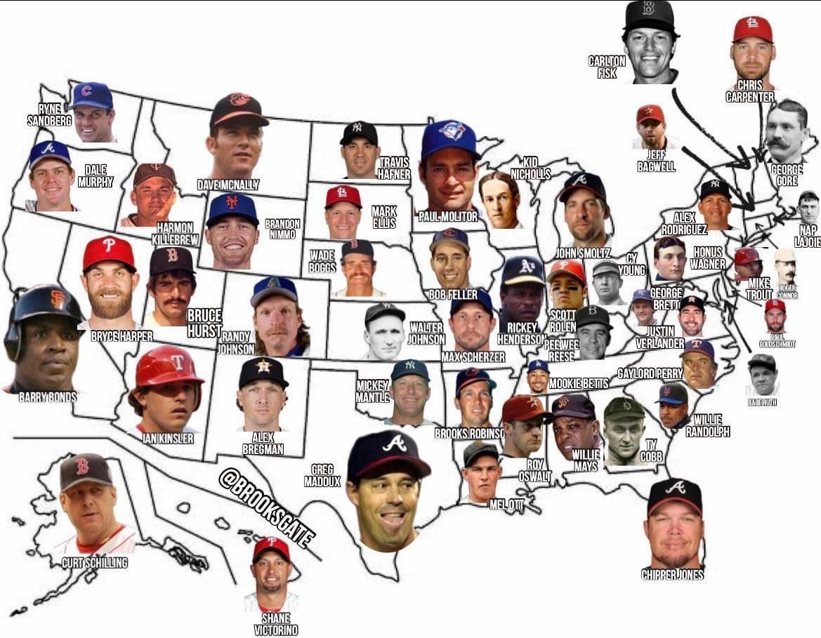 The greatest MLB player born from each state