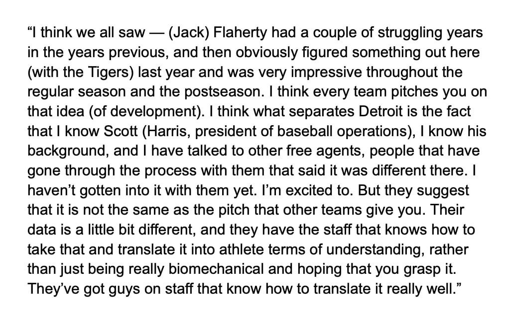 Veteran right-hander Alex Cobb on what sets the #Tigers' pitching department apart from the other 29 MLB teams: