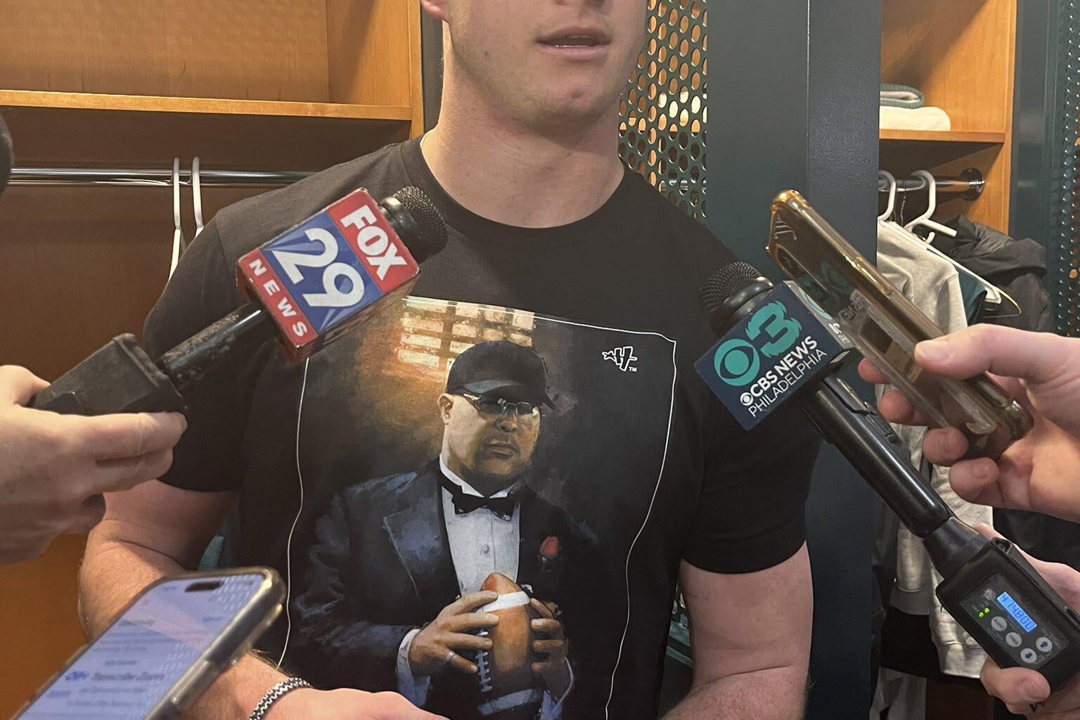 Reed Blankenship's Big Dom t-shirt in his post game interview.