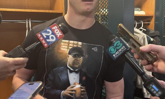 Reed Blankenship's Big Dom t-shirt in his post game interview.