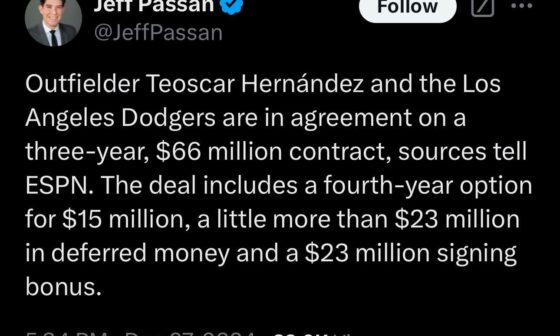 FA news: OF Teoscar Hernández is off the table.