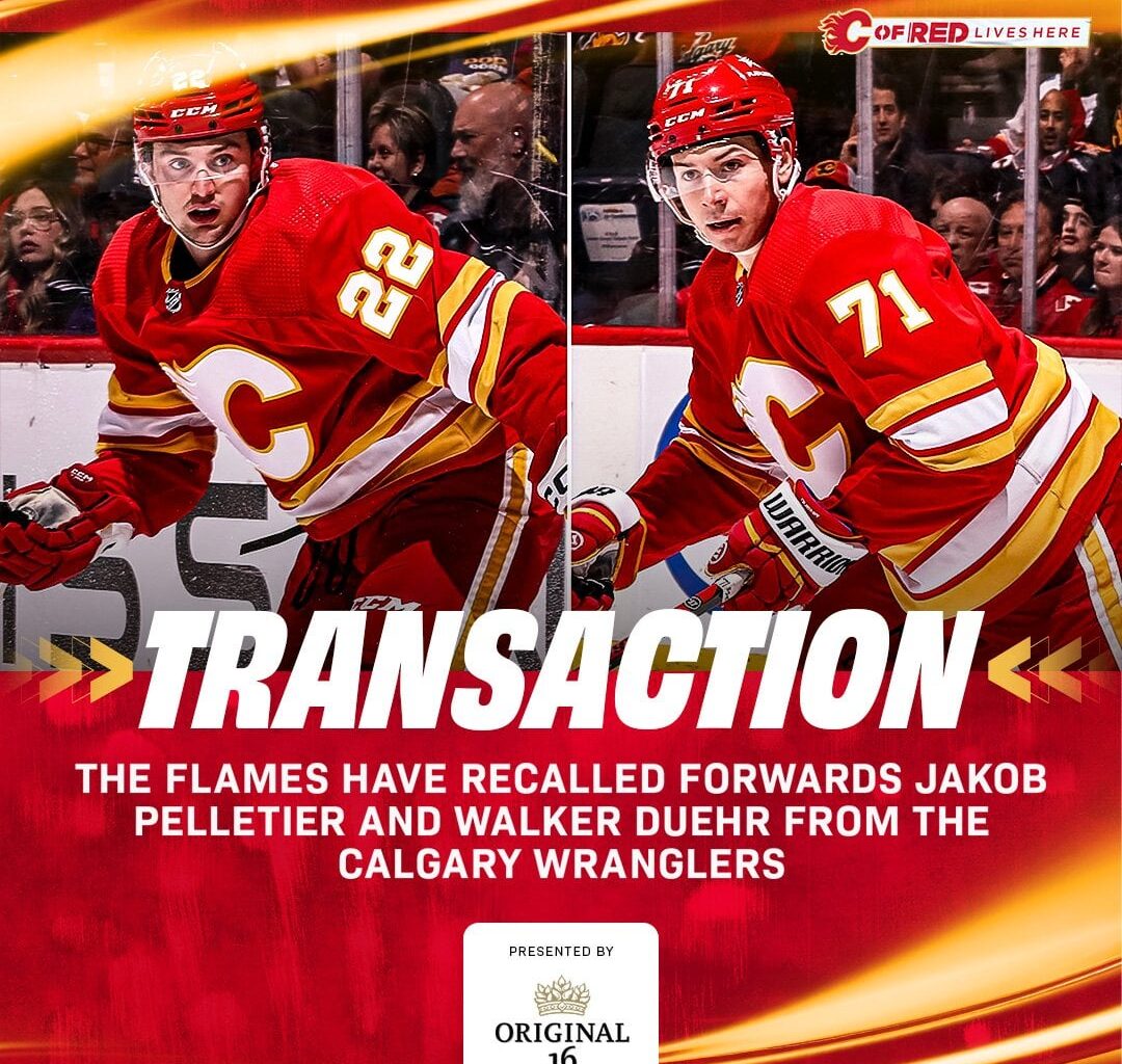 [Calgary Flames] "Forwards Jakob Pelletier and Walker Duehr have been recalled from the Wranglers."