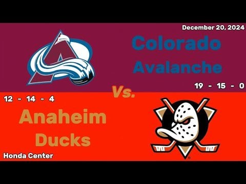 Colorado Avalanche vs Anaheim Ducks | December 20, 2024 | All Goals