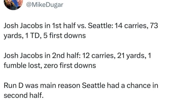 [Dugar] Run D was main reason Seattle had a chance in second half.