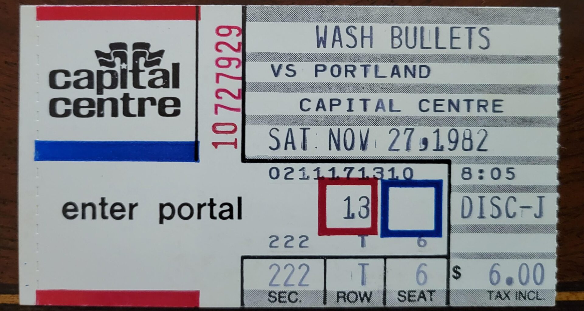 1982 Bullets Ticket