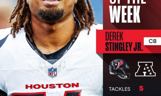 Derek Stingley Jr is YOUR AFC Defensive player of the week