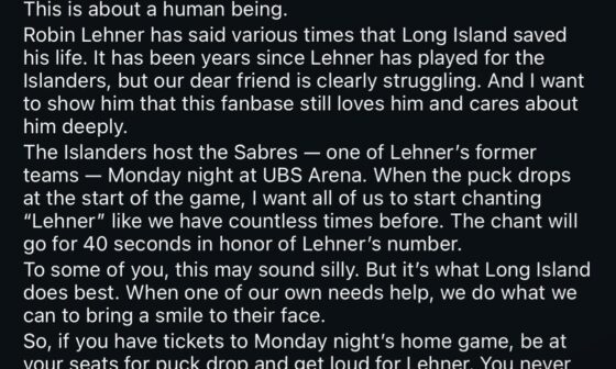 Not my idea, all credit goes to @drive4five on instagram but just figured I’d help spread word about a great idea with a good cause. If you’re attending Isles-Sabres on the 23rd please consider joining us.