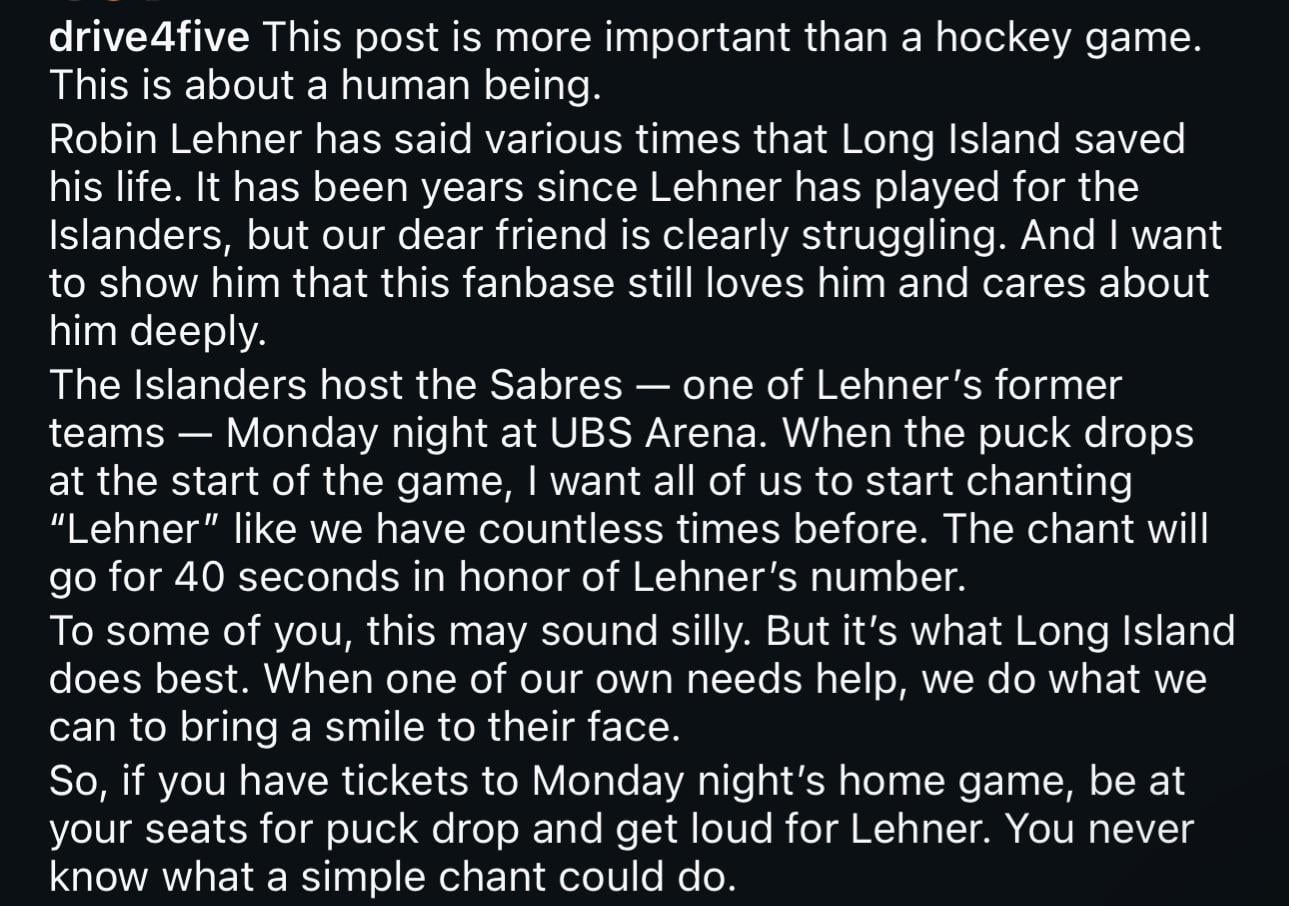 Not my idea, all credit goes to @drive4five on instagram but just figured I’d help spread word about a great idea with a good cause. If you’re attending Isles-Sabres on the 23rd please consider joining us.