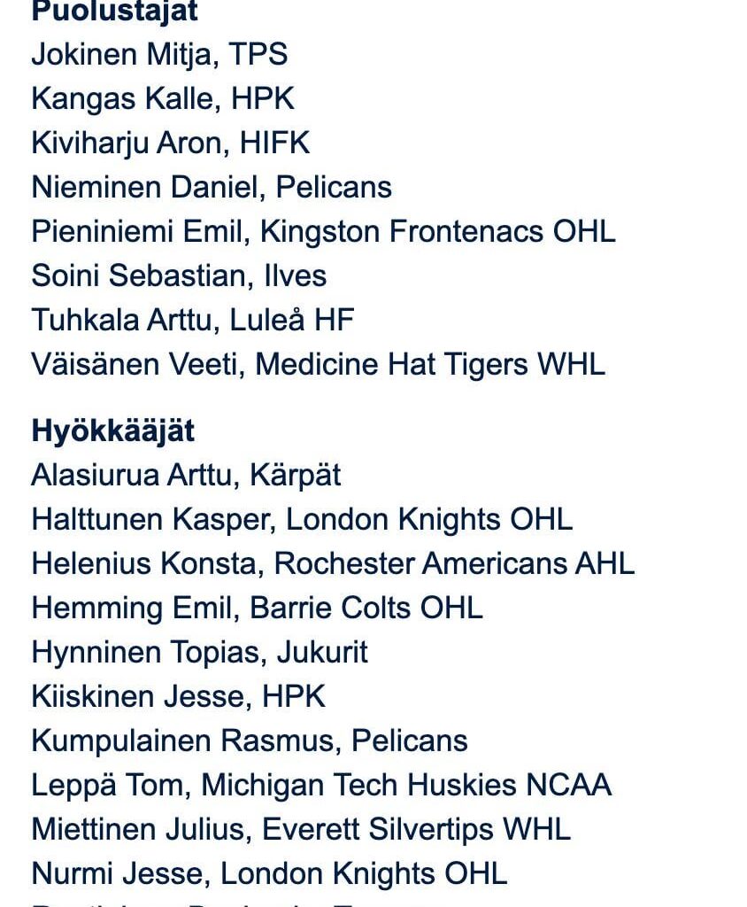 Jesse Nurmi (prospect signed to Isles) makes Finland's WJC roster