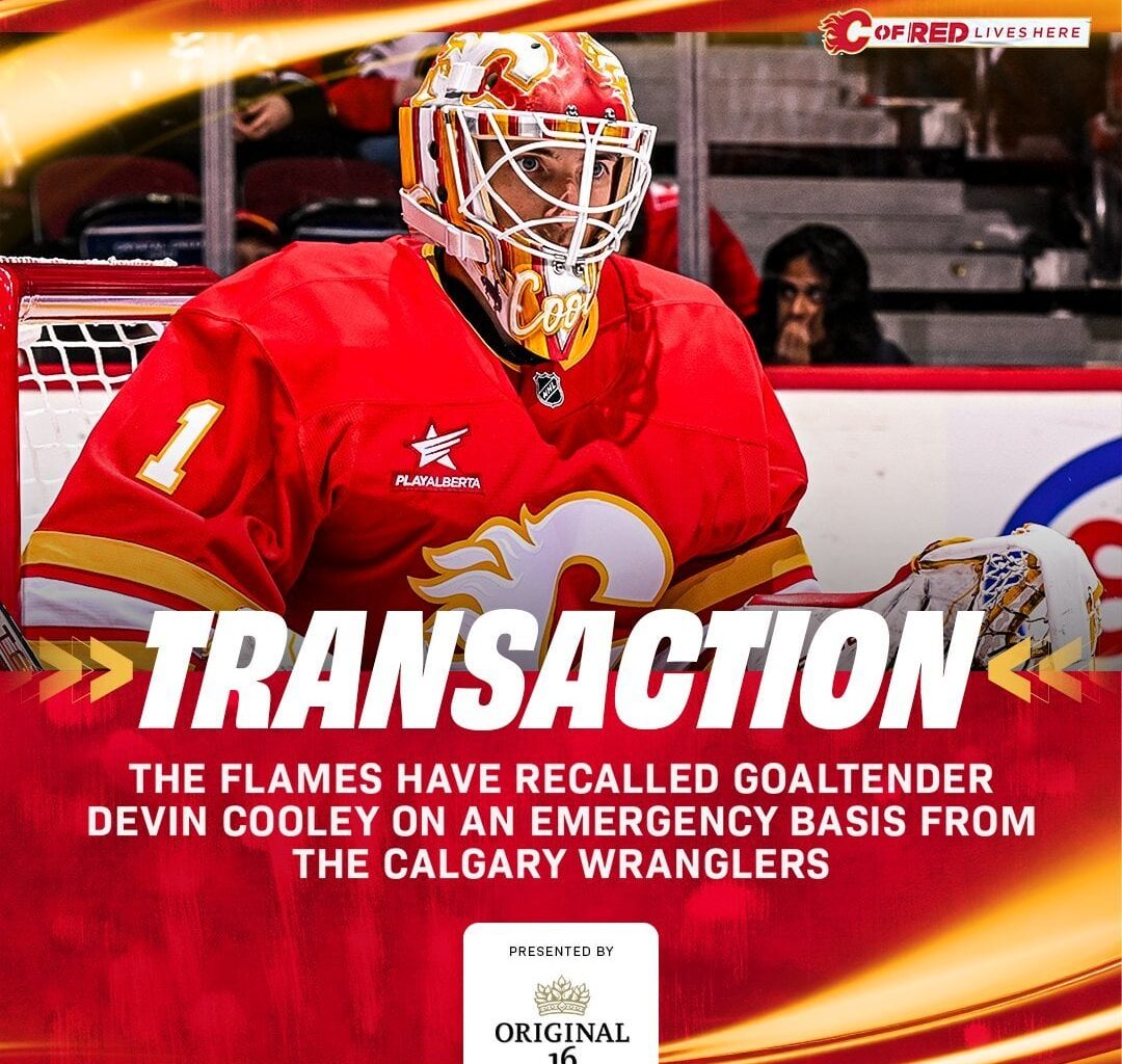 Goaltender Devin Cooley has been recalled from the 
@AHLWranglers
 on an emergency basis. Dan Vladar (lower body) is day-to-day.