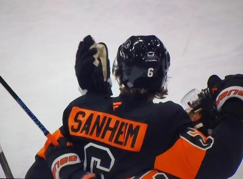 Sportsnet broadcast: "Sanheim is top 15 in blocks, and one of the fastest skaters among D in the league - in the 97th percentile. He's top 5 in takeaways in the NHL, top 3 in even strength ice time, and he can bomb it (slapshot).