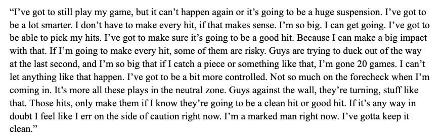 [Baugh] Here's Matt Rempe's full quote reflecting on how he needs to play.