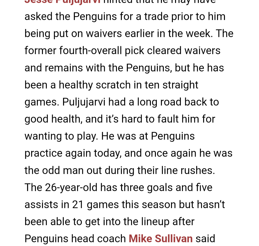 Puljujarvi may have asked for a trade. He wasn't claimed off waivers, so is there even a market?