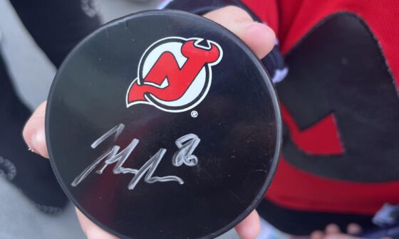 Just won a signed puck waiting to get into Crypto. Shoutout to the people that asked me the trivia question!